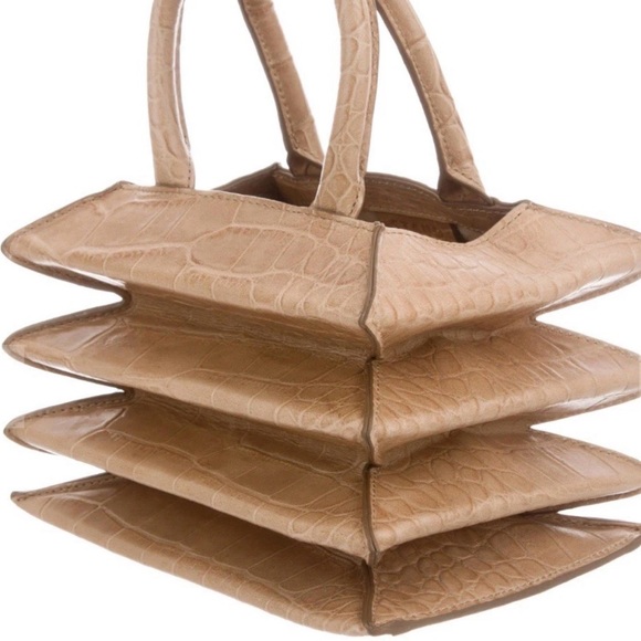 Staud Hutton Tan Crocodile-Embossed Handbag - Picture 3 of 7